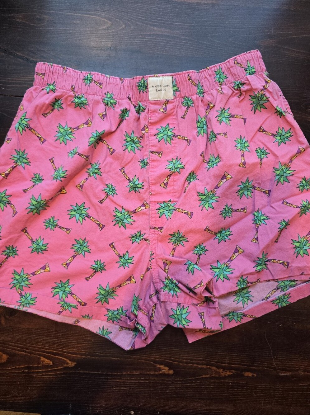 American Eagle Pink Palm Tree Cotton Boxer Shorts - Size Medium 32-34